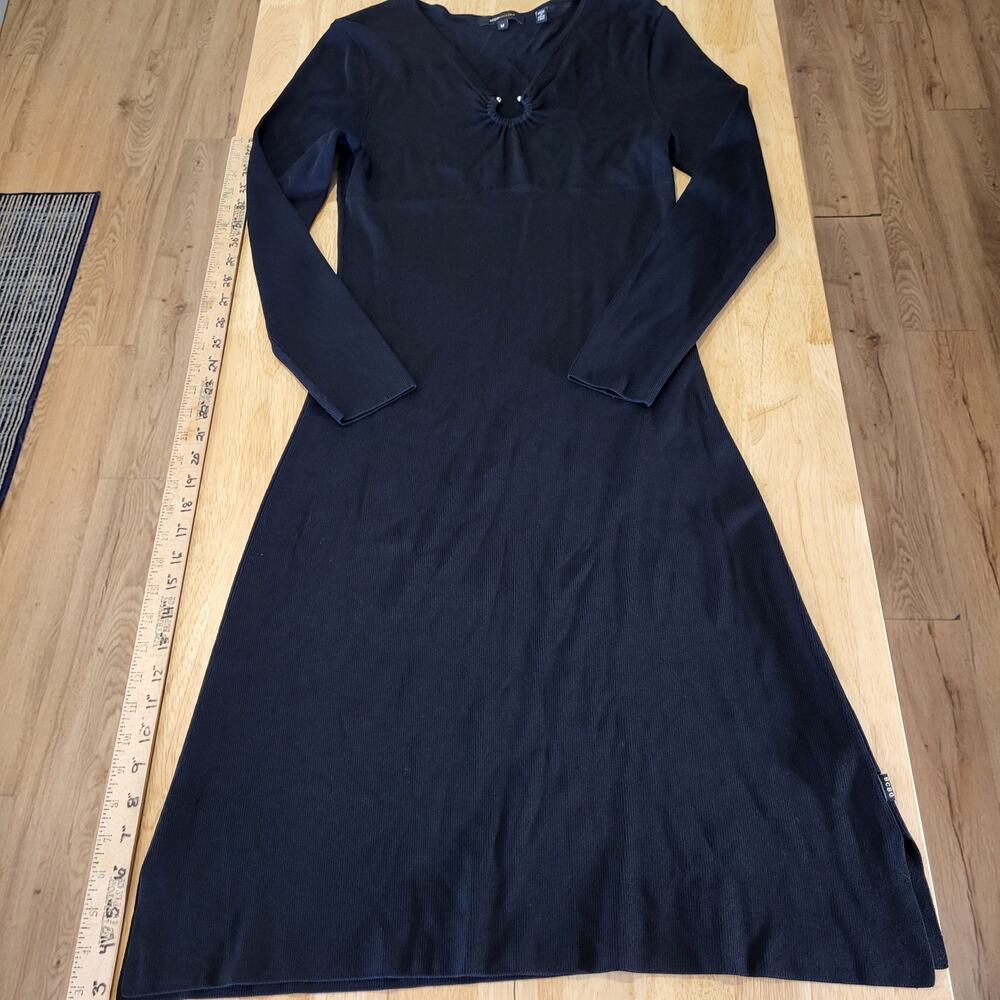 BCBGMAXAZRIA Black Maxi Bodycon Long Sleeve Dress Silver Circle Bust M